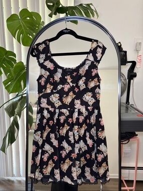 Cat Floral Print Fit-and-Flare Dress